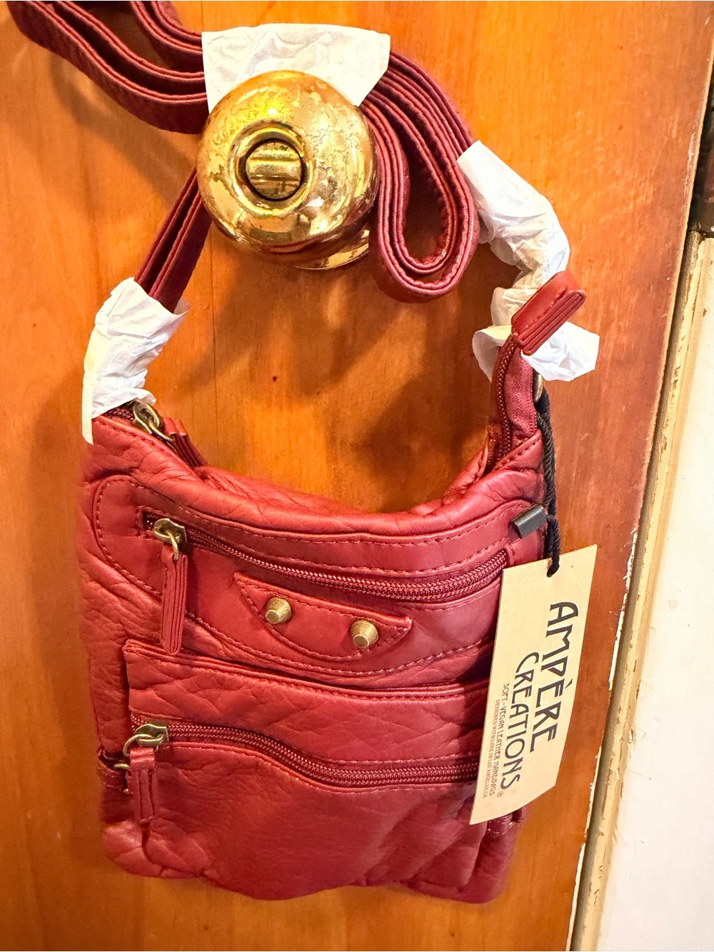 Ampere Creations Red Leather Crossbody Bag for Women
